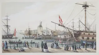 Danske krigsskibe og svensk chalup ved Toldboden i København