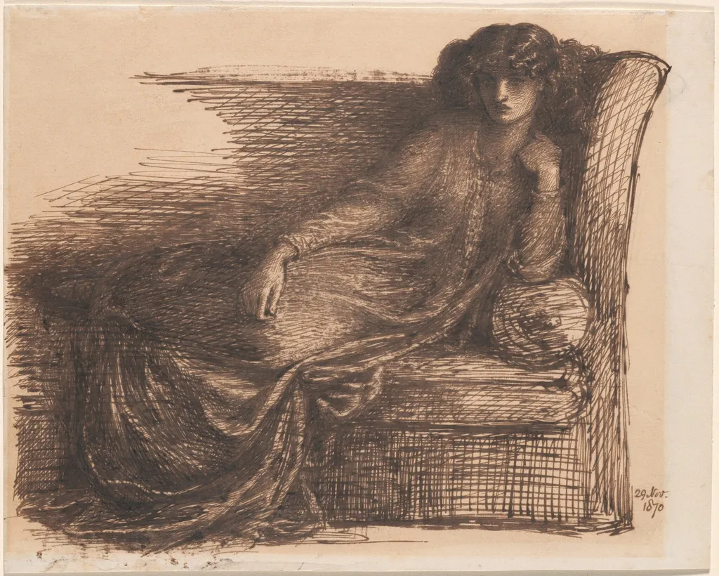 Jane Morris, by Dante Gabriel Rossetti, ink, 1870