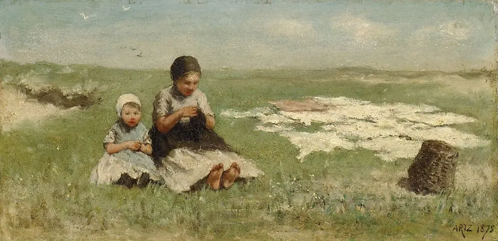 Two Girls on the Dunes, bleaching, by David Adolph Constanz Artz