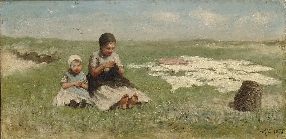 Two Girls on the Dunes, bleaching, by David Adolph Constanz Artz