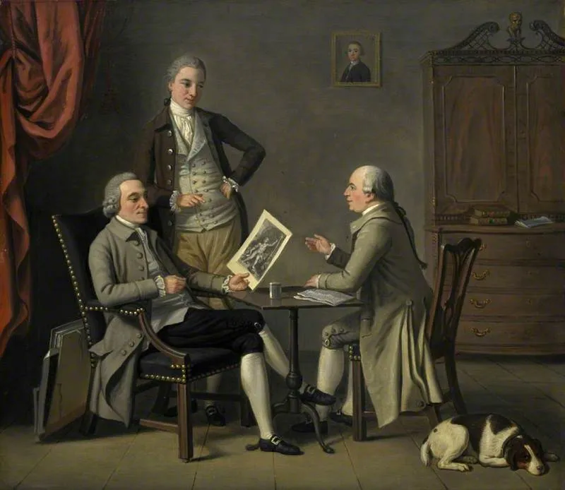 The Connoisseurs: John Caw (died 1784), John Bonar (1747 - 1807) and James Bruce, by David Allan, oil, 1792