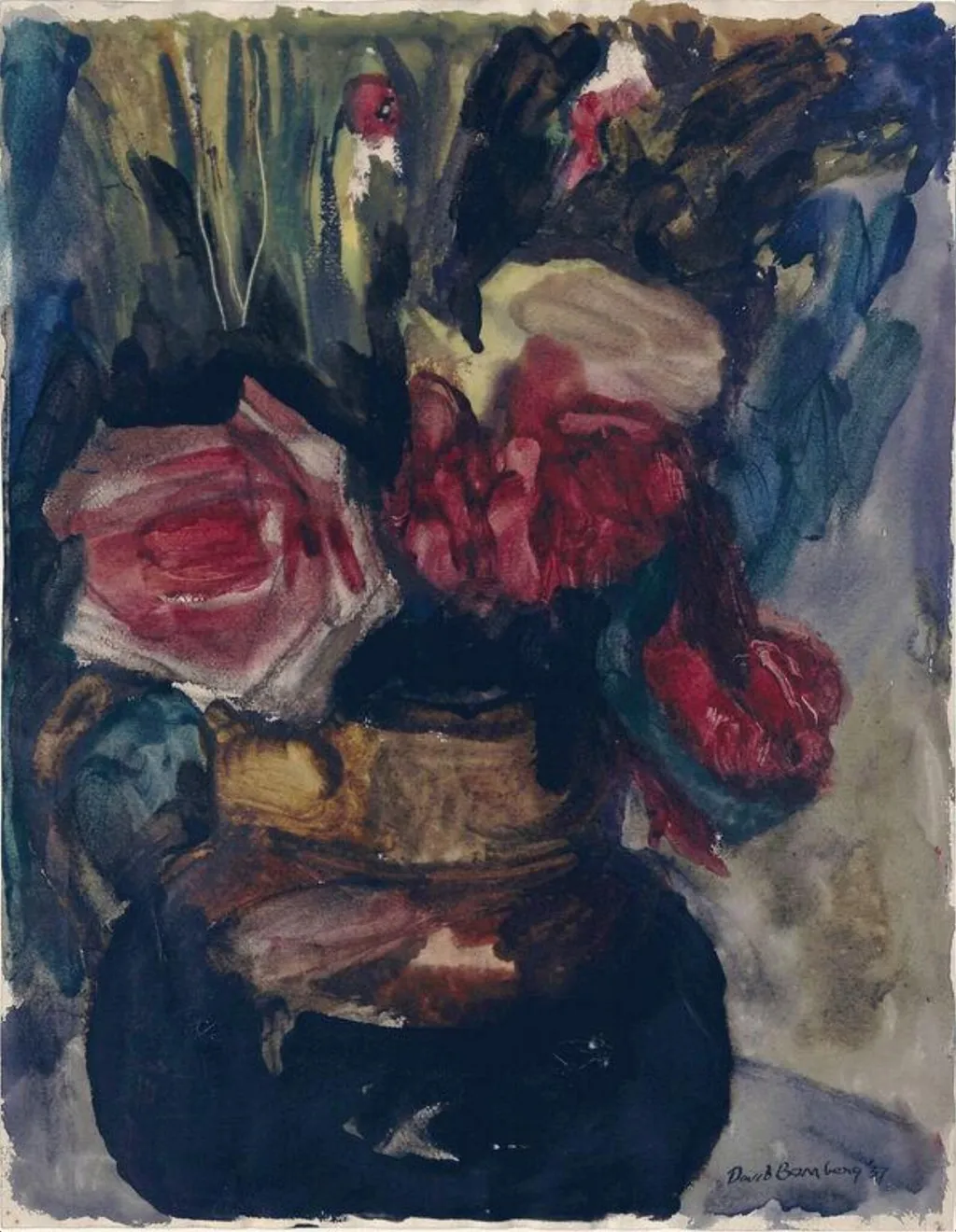Vase with Flowers, by David Bomberg, watercolor, 1937