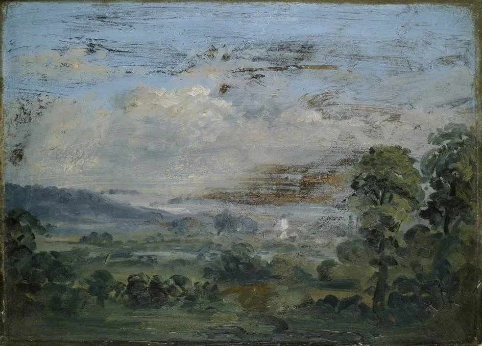 Britford Vale and Church, by David Charles Read, oil, 1831
