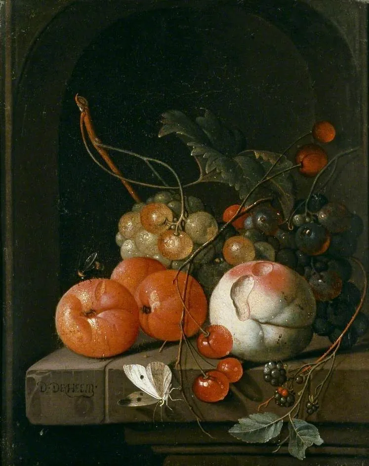 Still Life of Fruit, by David Cornelisz de Heem, oil, 1692