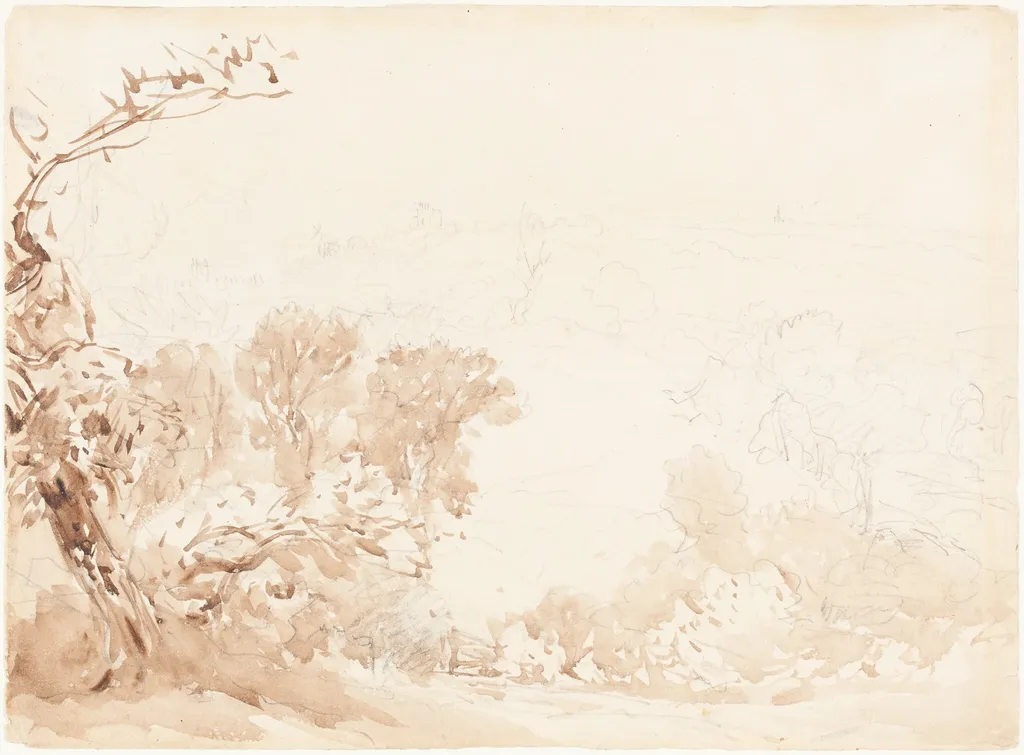 Hillside and Trees, by David Cox, graphite, 1821