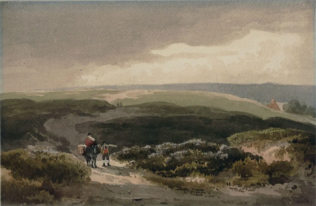 Hilly Landscape with Figures, by David Cox, watercolor, 1800
