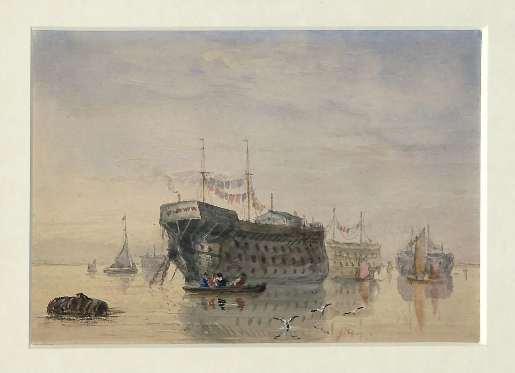 Old Hulks on the Thames, by David Cox, watercolor, 1820