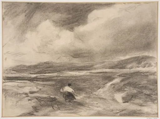 Seascape with a woman on the shore, by David Cox