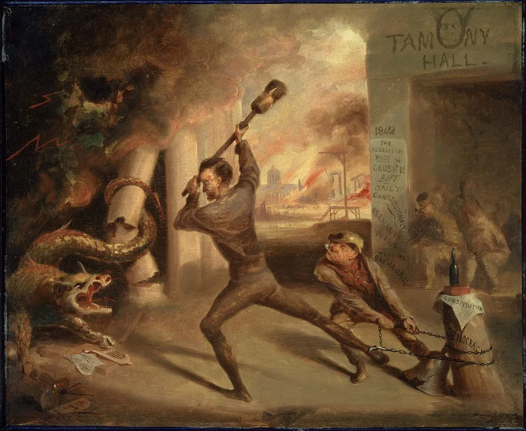 Lincoln Crushing the Dragon of Rebellion, by David Gilmour Blythe, oil, 1862