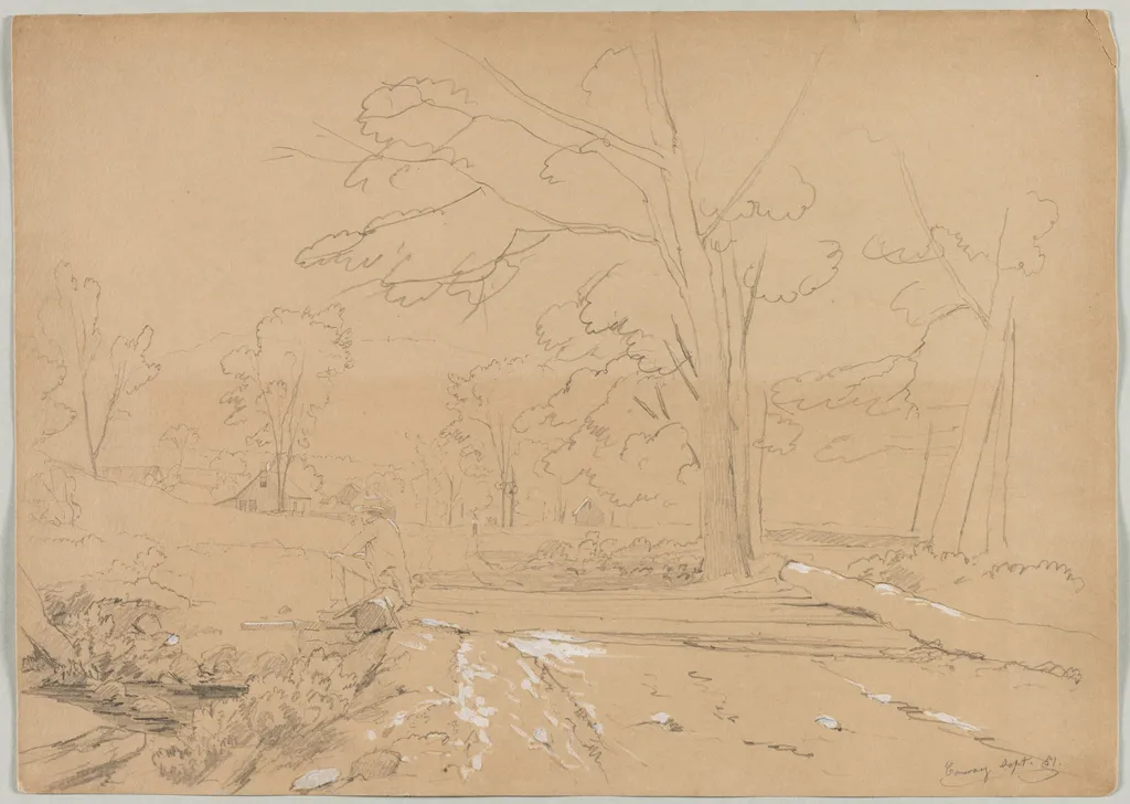 Landscape with Man Fishing, Conway, New Hampshire, by David Johnson, 1851
