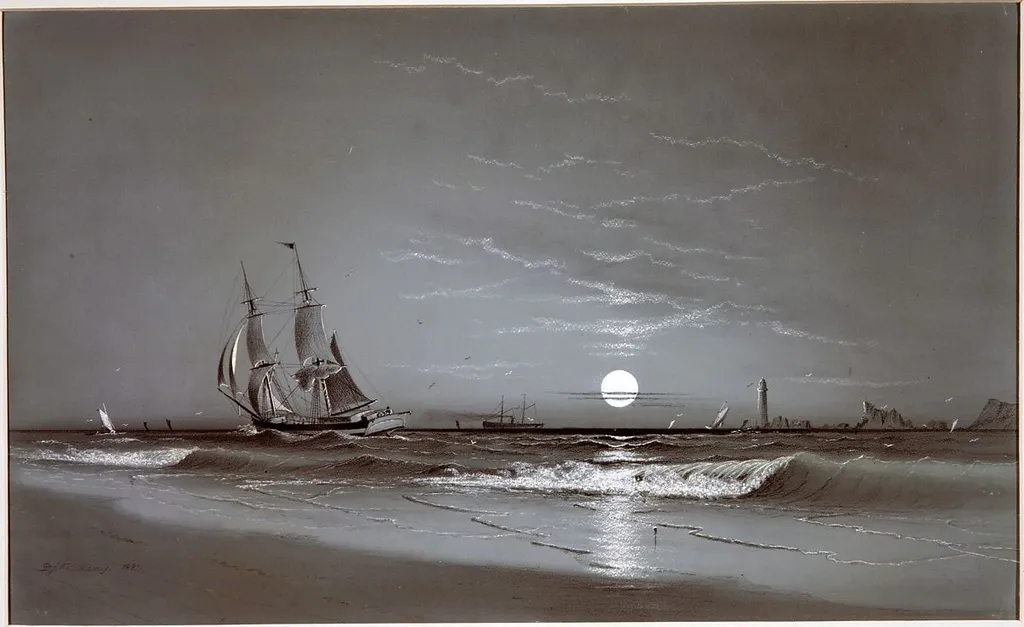 Entrance to Harbor—Moonlight, by David Johnson Kennedy, watercolor, 1881