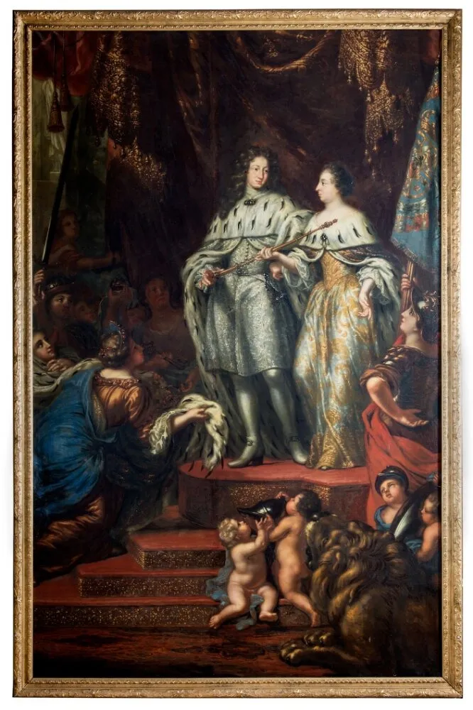 Allegori över hur konung Karl XI mottager regeringen av sin moder Hedvig Eleonora, by David Klöcker Ehrenstrahl, oil, 1696