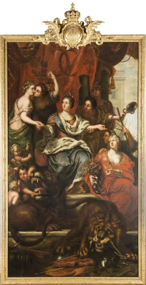 Allegori över konung Karl XI:s fredliga regeringr, by David Klöcker Ehrenstrahl, oil, 1697