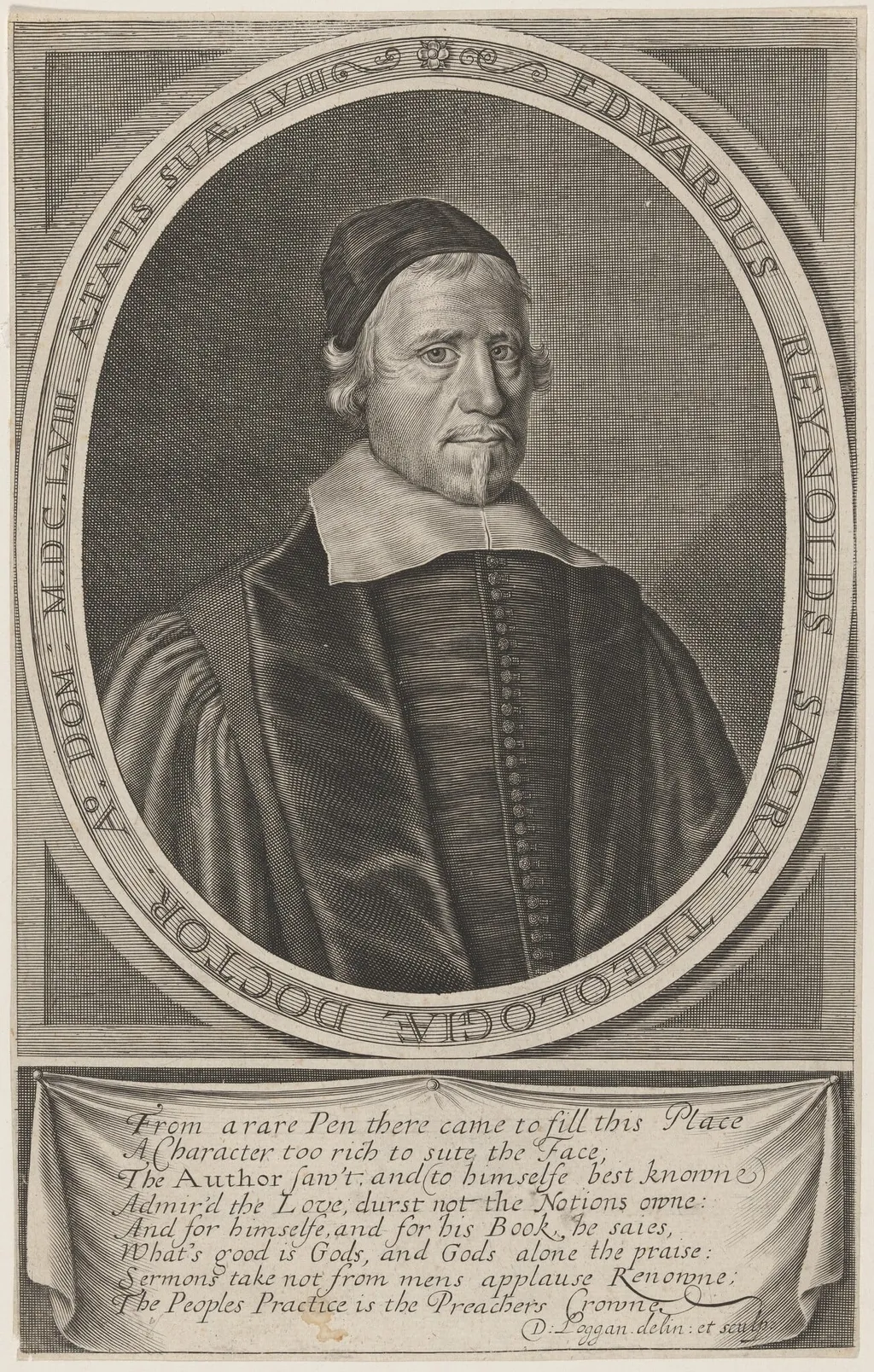 Edward Reynolds, Bishop of Norwich, by David Loggan, ink, 1658