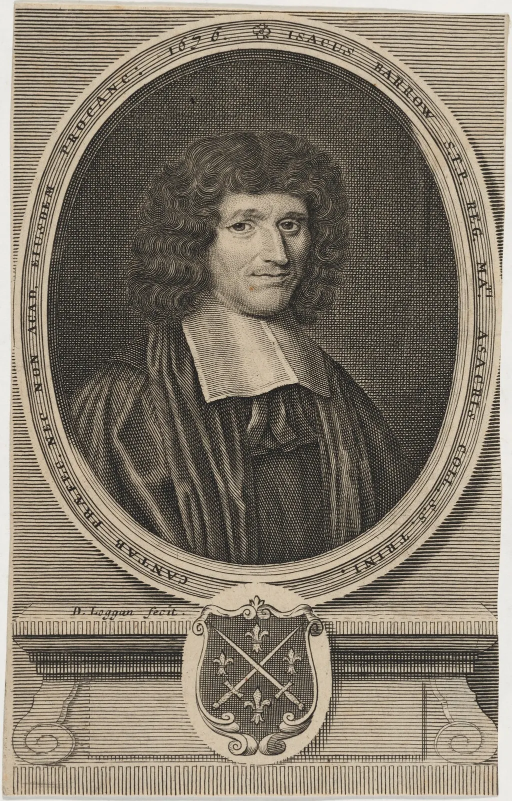 Isaac Barrow, D.D., Divine and Mathematician, by David Loggan, ink, 1676