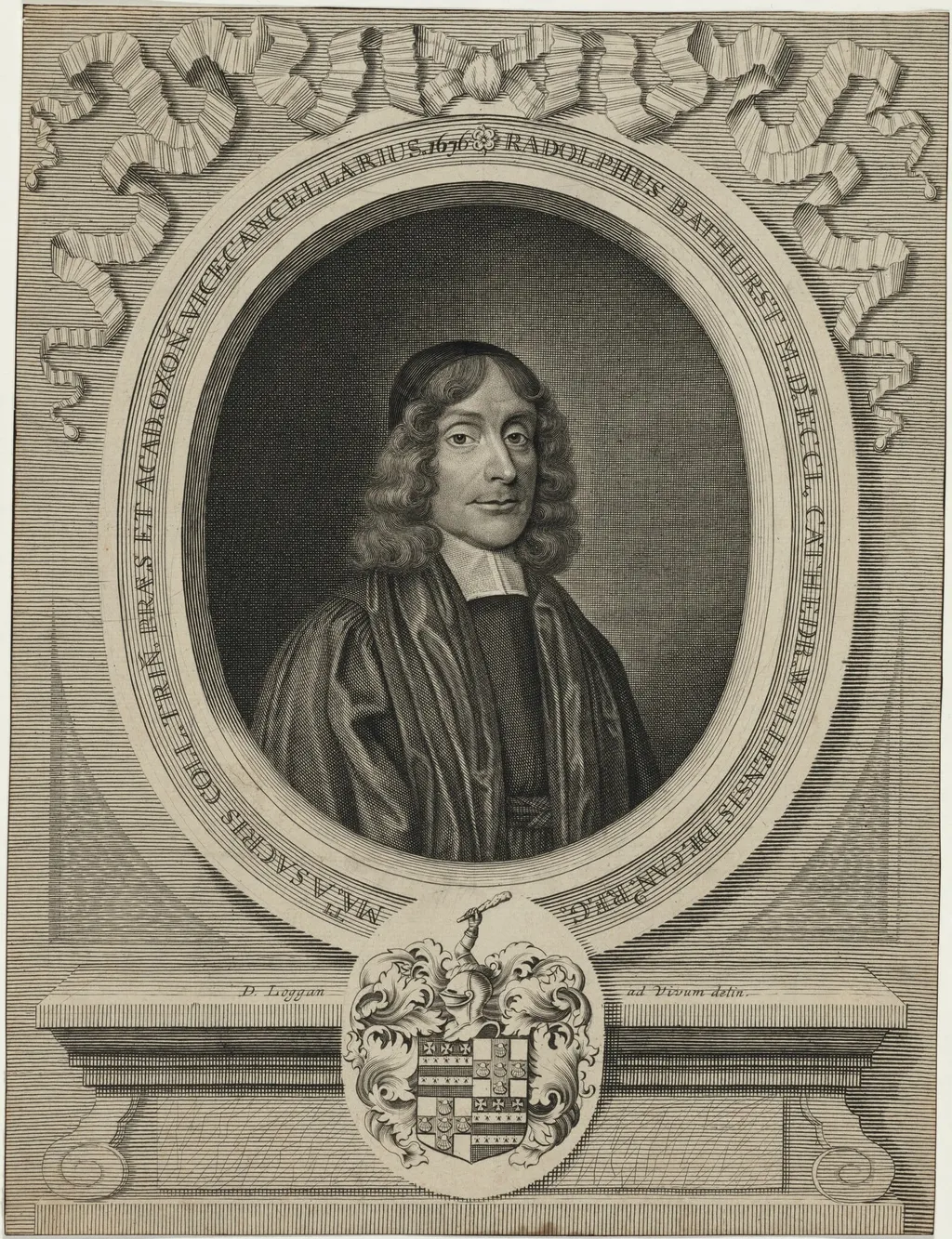 Ralph Bathurst, Dean of Wells and President of Trinity College, Oxford, by David Loggan, ink, 1668