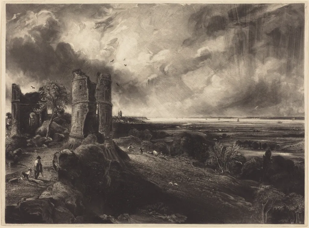 Hadleigh Castle (Large Plate), by David Lucas, ink, 1830