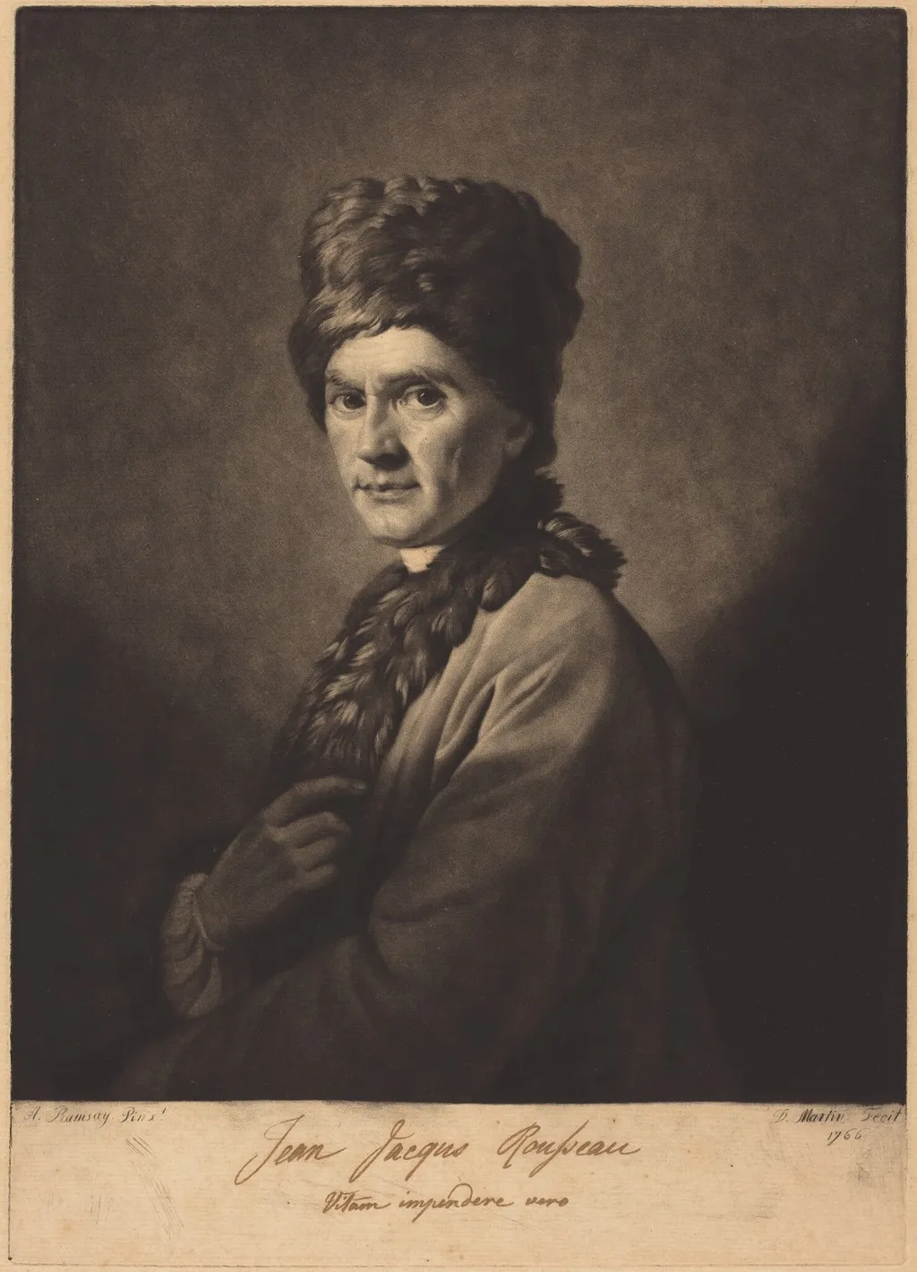 Jean Jacques Rousseau, by David Martin, ink, 1766