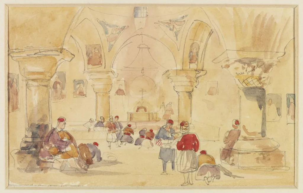 Chapel of St. Helena, Crypt of the Holy Sepulchre, Jerusalem, by David RA Roberts, watercolor, 1841