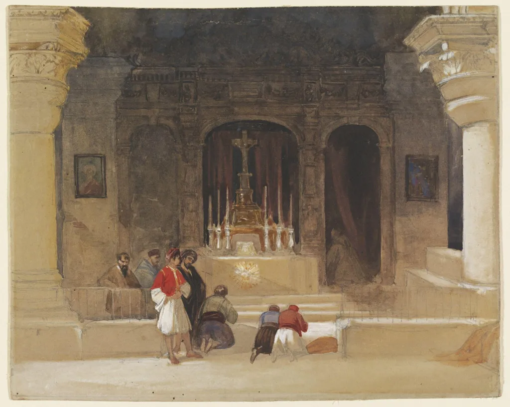 Chapel of St. Helena, Crypt of the Holy Sepulchre, Jerusalem, by David RA Roberts, watercolor