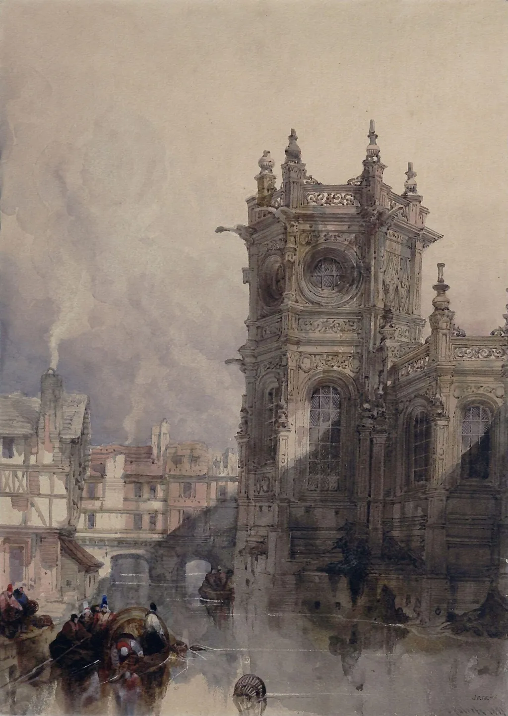Church of St. Pierre, Caen, by David RA Roberts, watercolor, 1831