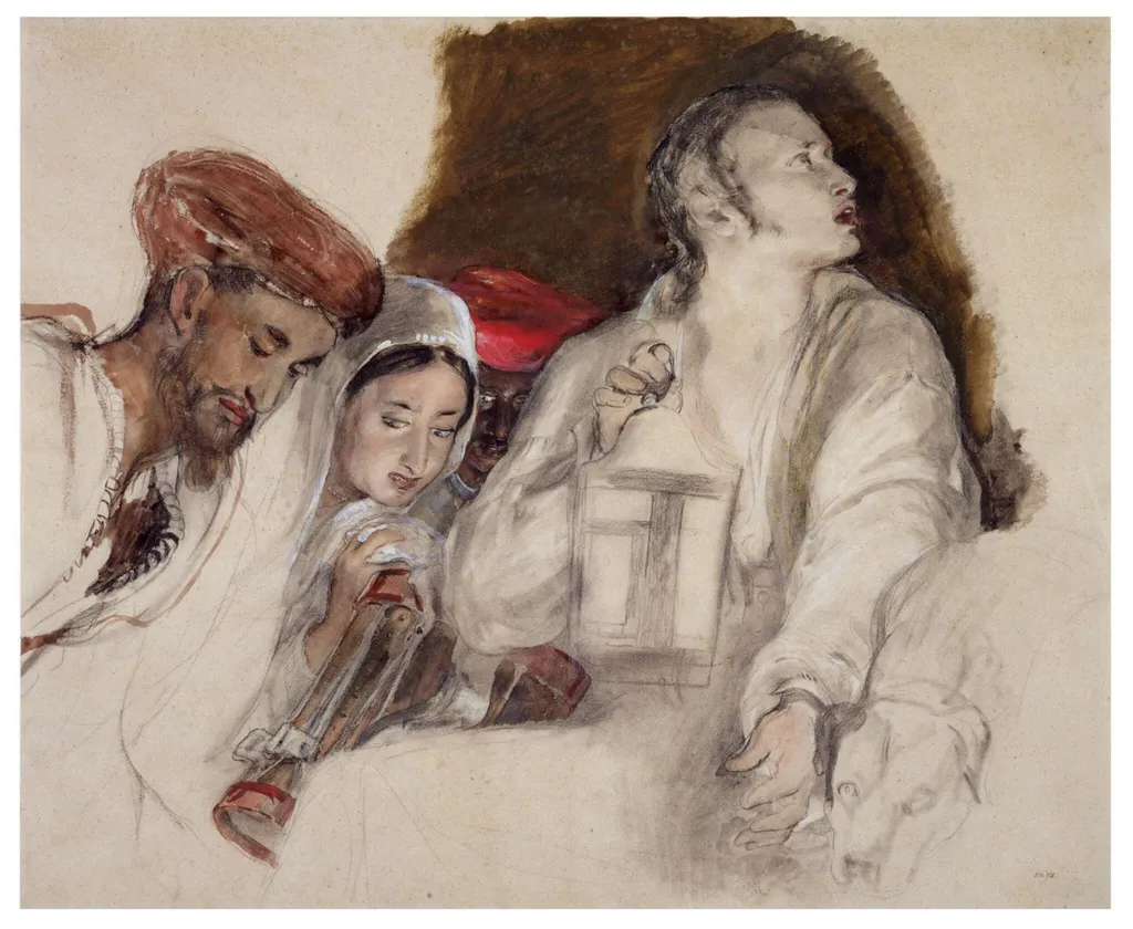 Finding the body of Tippoo Sahib, by David RA Wilkie, watercolor, 1805