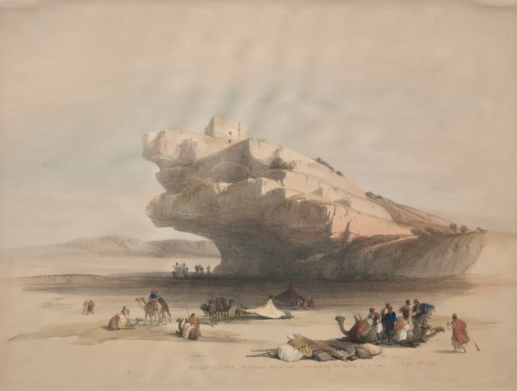 Approach to Petra, an Ancient Watch Tower Commanding the Valley of El Chor, by David Roberts, 1839