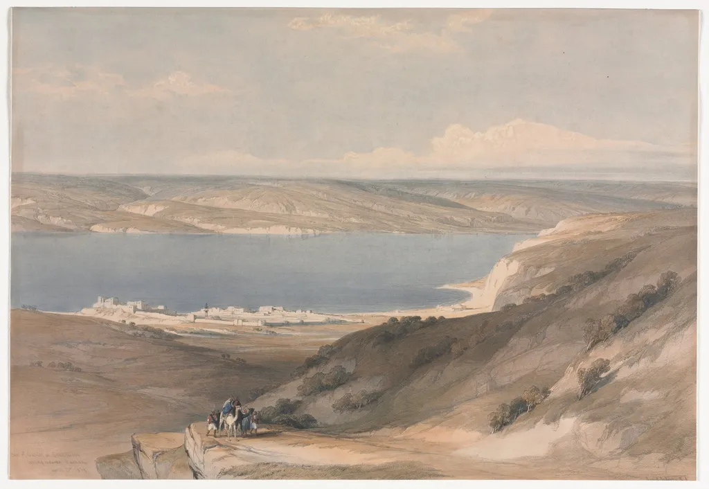Sea of Galilee at Genezareth looking Towards Bashan, by David Roberts, 1839