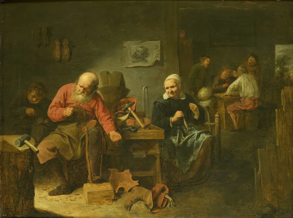 A Shoemaker's Workshop, by David Ryckaert III, oil, 1650