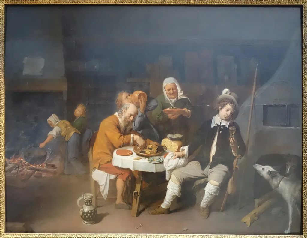 Dinner at a Farmhouse, by David Ryckaert III, unspecified, 1645