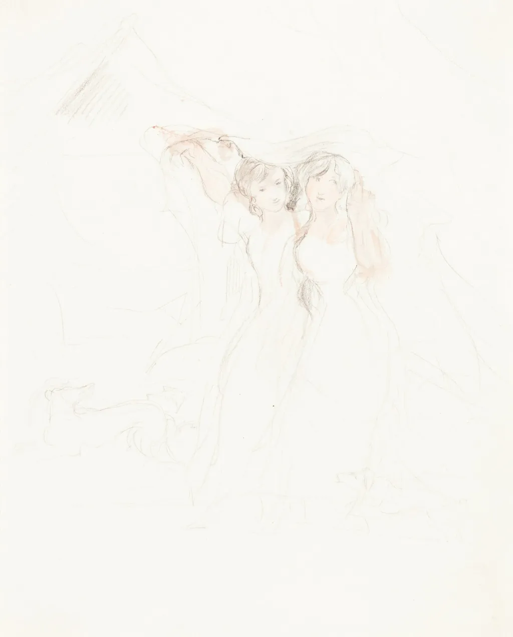 Two Girls under a Cloak, by David, Sir Wilkie, chalk, 1813