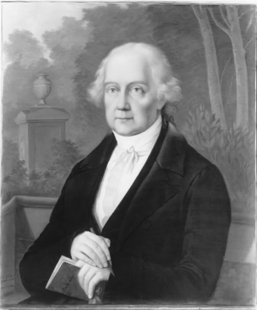 Bildnis des ersten Präsidenten der Zürcher Künstlergesellschaft, Johann Martin Usteri (1763-1827), im Hintergrund das Denkmal für Salomon Gessner auf dem Platzspitz, by David Sulzer