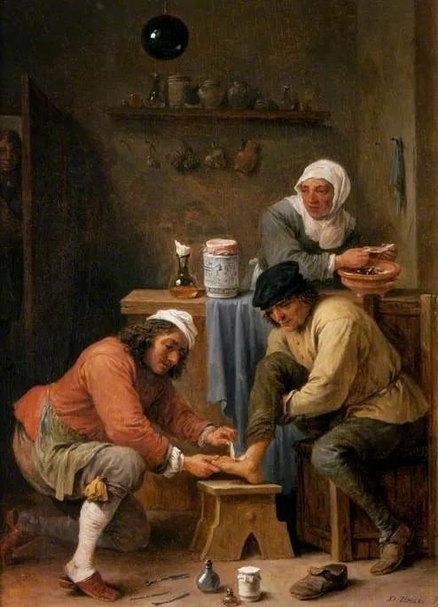 A Surgeon Treating a Peasant's Foot, by David Teniers the Younger, oil, 1660