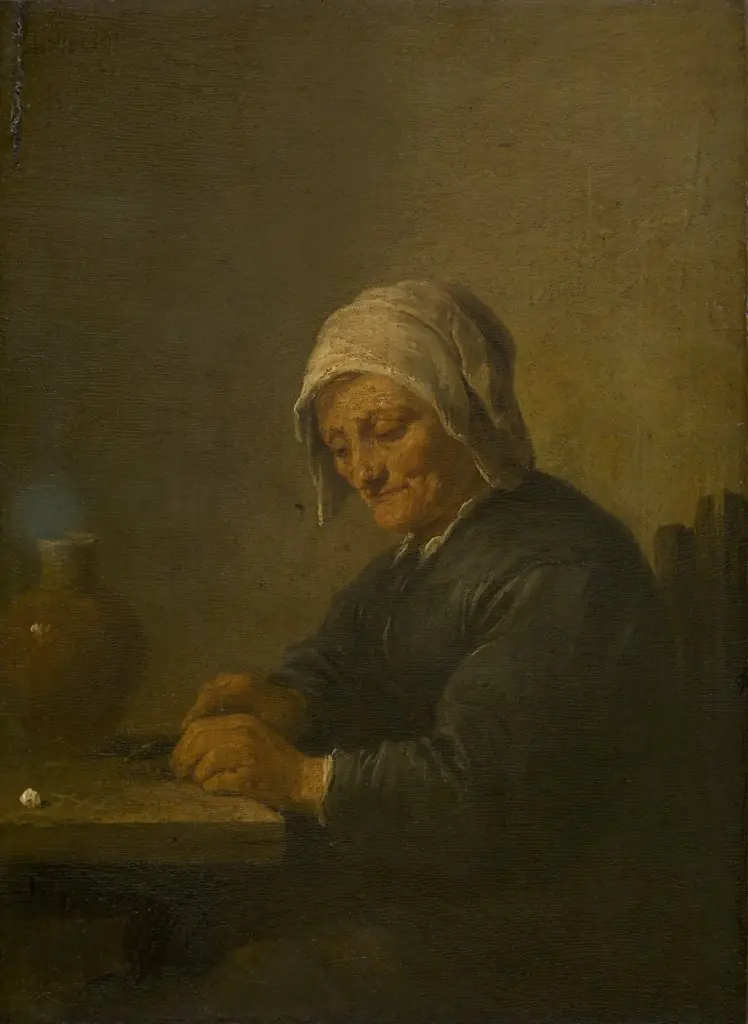An Old Woman Cutting Tobacco, by David Teniers the Younger