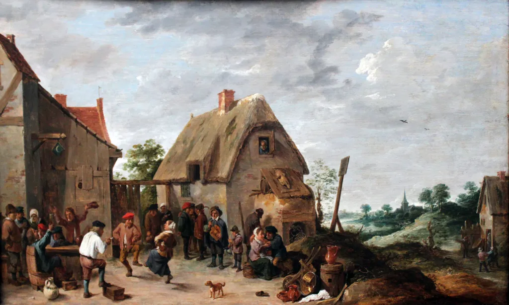 Dance at a Village Fair, by David Teniers the Younger, oil, 1640