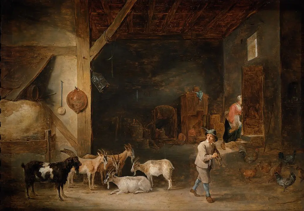 Goat Barn with Flute-player, by David Teniers the Younger