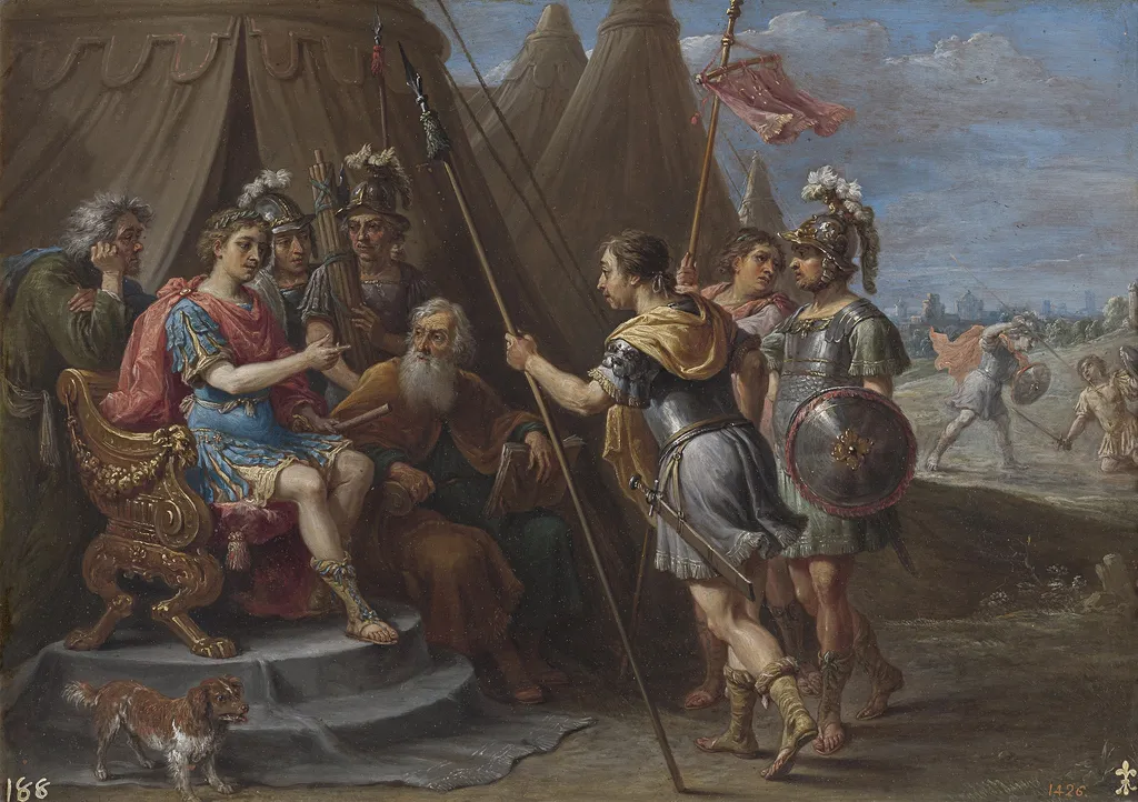 Godofredo y el Consejo escuchan la demanda de Armida, by David Teniers the Younger, oil, 1628
