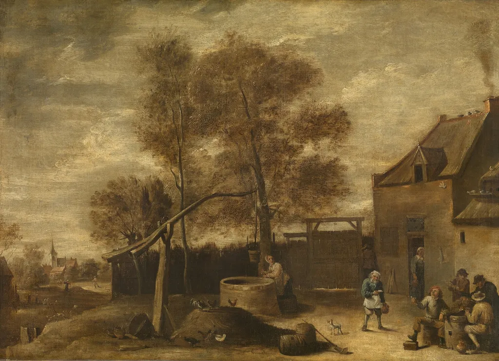 In the farmyard, by David Teniers the Younger, oil, 1650