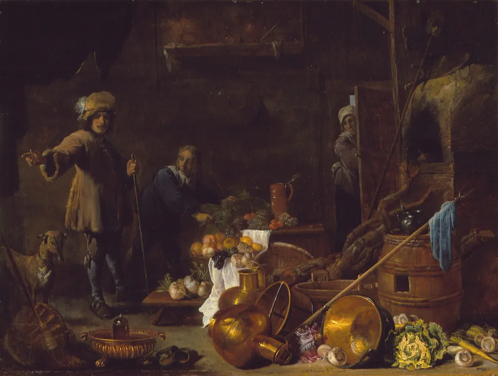 Kitchen Interior, by David Teniers the Younger, oil, 1643