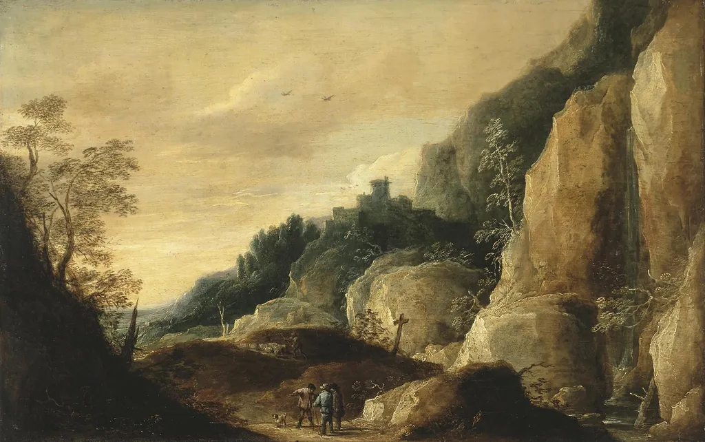 Mountainous Landscape, by David Teniers the Younger, oil, 1640