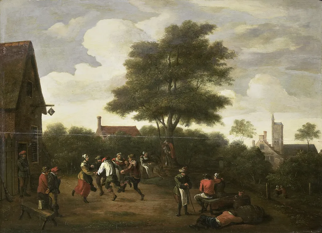 Peasants dancing, by David Teniers the Younger, oil, 1660