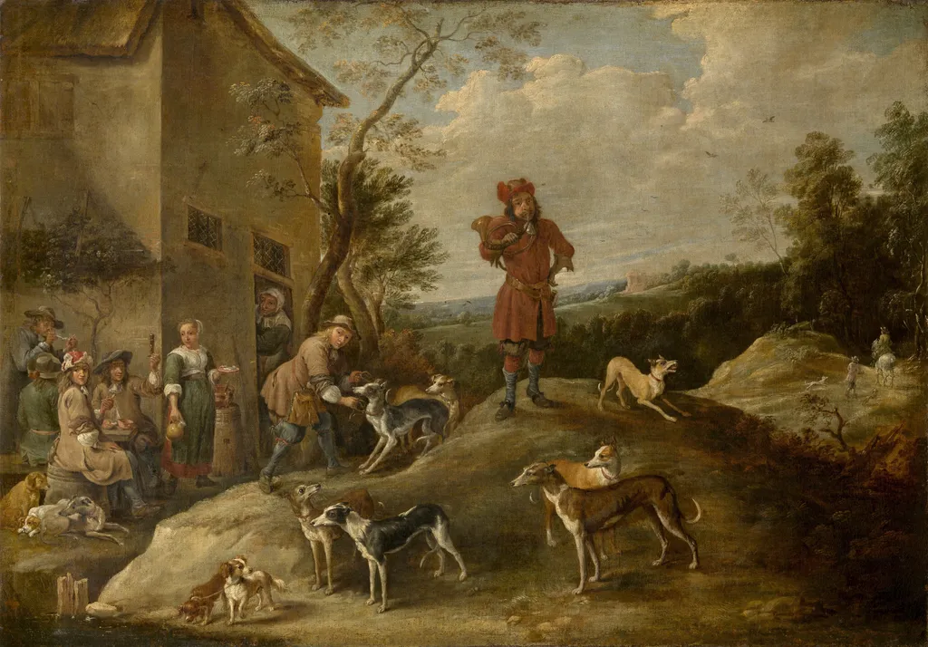 Resting Hunters, by David Teniers the Younger, oil, 1650