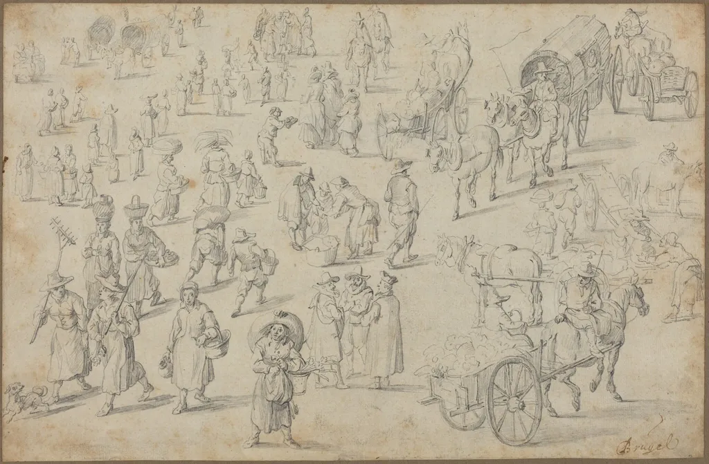 Studies of Market Figures, by David Teniers the Younger, graphite