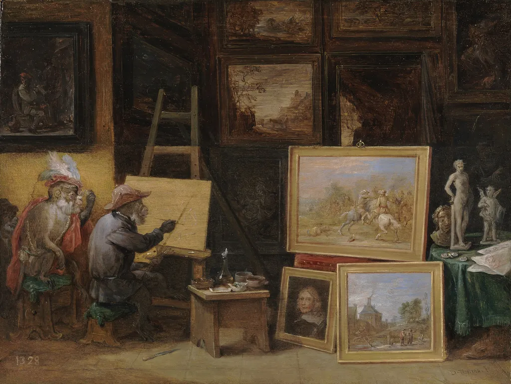 The Monkey Painter, by David Teniers the Younger, oil, 1660