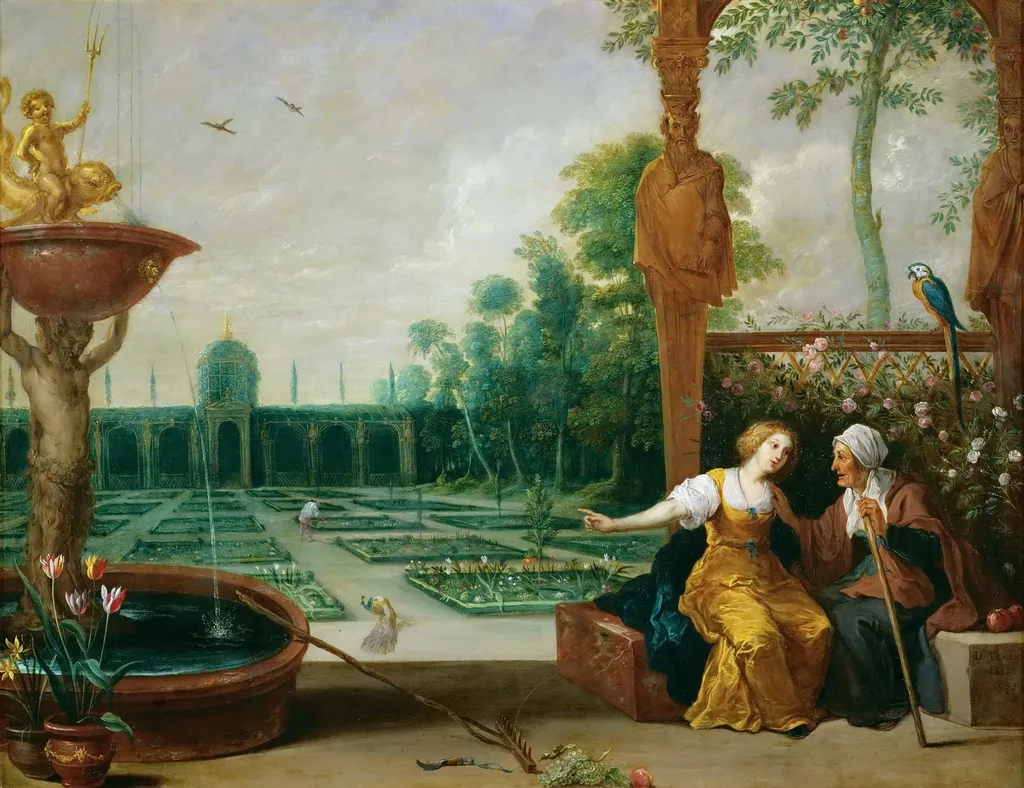 Vertumnus and Pomona, by David Teniers the Younger, oil, 1638