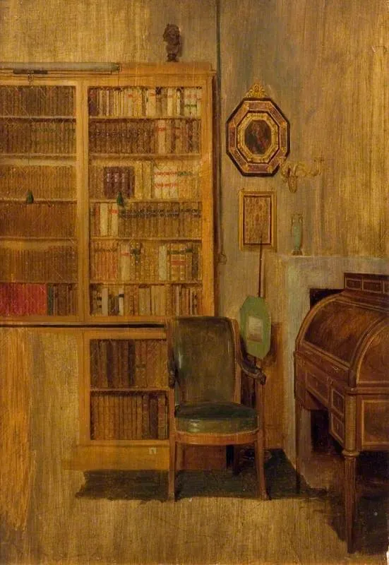 A Book Case (sketch for 'The Letter of Introduction'), by David Wilkie, oil, 1813