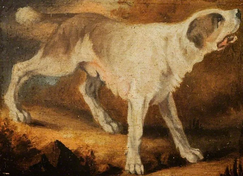 A Dog Facing Right, by David Wilkie, oil, 1823
