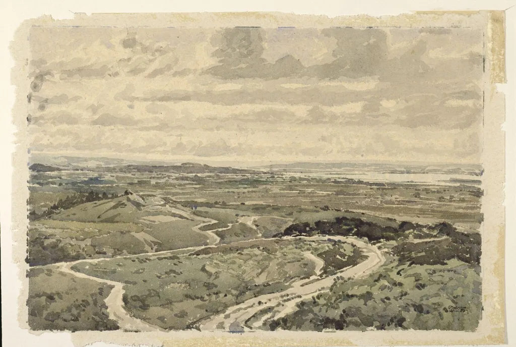 Poole Harbour from the Dorset Hills, by David Wilson, watercolor, 1900