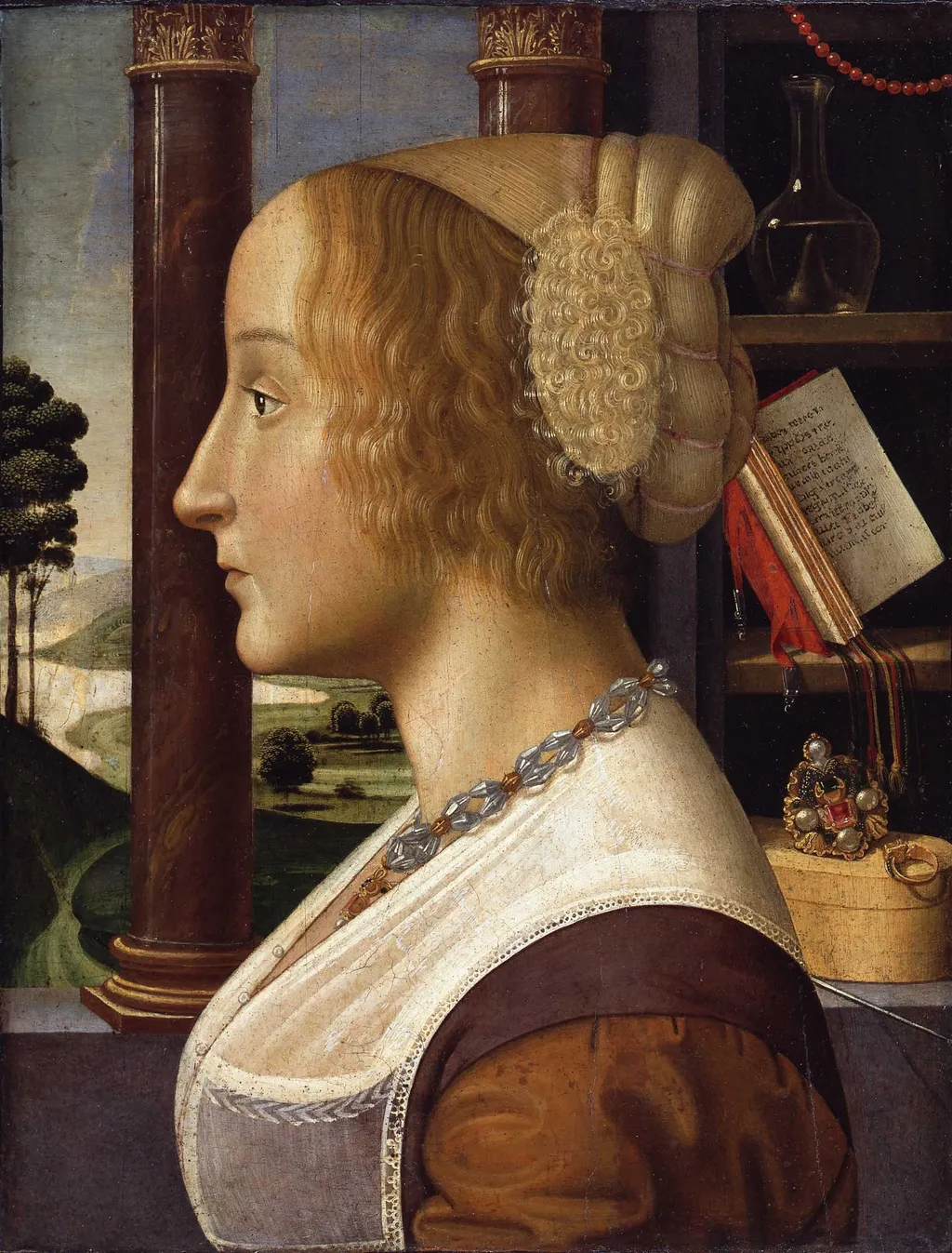Portrait in profile of a Woman, by Davide Ghirlandaio, paint, 1496