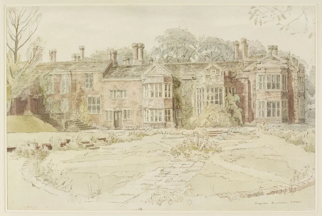 Hopwood Hall, Middleton, by Dawson, watercolor, 1940